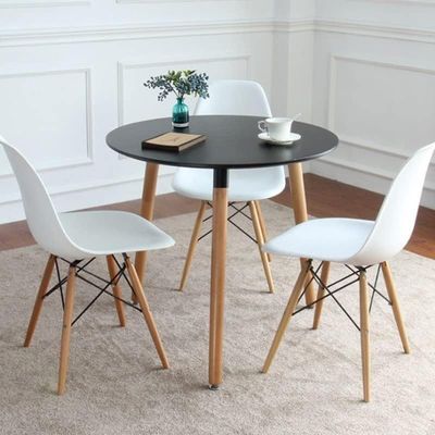 Angela Modern Plastic Chairs With Solid Wood Legs, Set of 4 - White