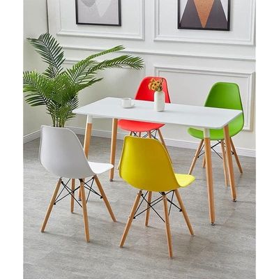 Angela Modern Plastic Chairs With Solid Wood Legs, Set of 4 - White