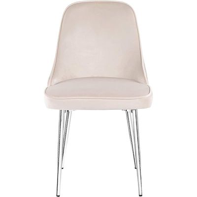 Velvet Fabric Dining Room Chair With Silver Legs - Beige