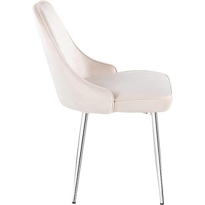 Velvet Fabric Dining Room Chair With Silver Legs - Beige