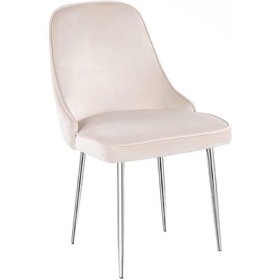 Velvet Fabric Dining Room Chair With Silver Legs - Beige