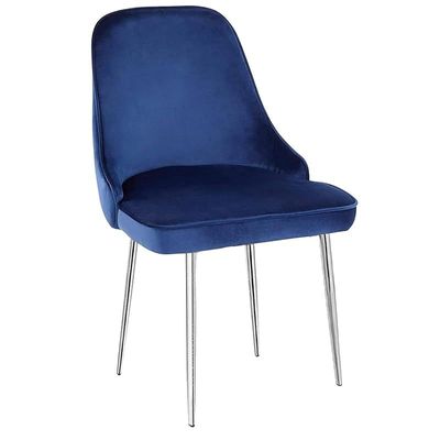 Velvet Fabric Dining Room Chair With Silver Legs - Blue