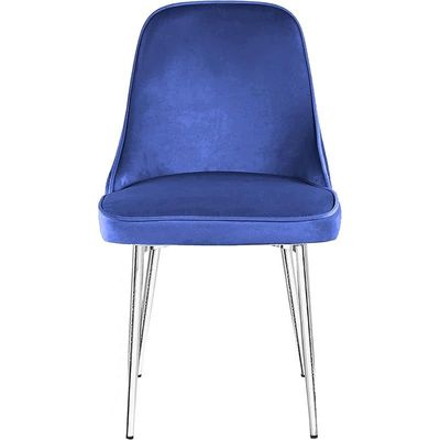 Velvet Fabric Dining Room Chair With Silver Legs - Blue