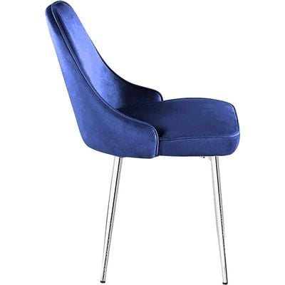 Velvet Fabric Dining Room Chair With Silver Legs - Blue