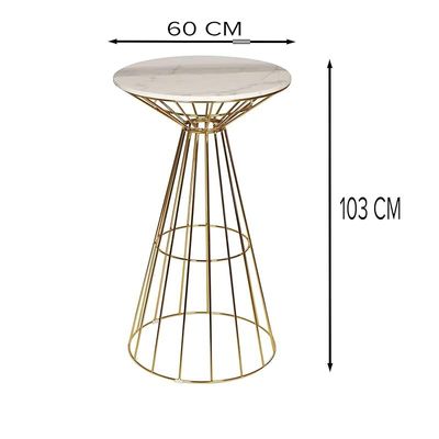 Angela Luxury Marble Bar Table With Golden Metal Round Base - White