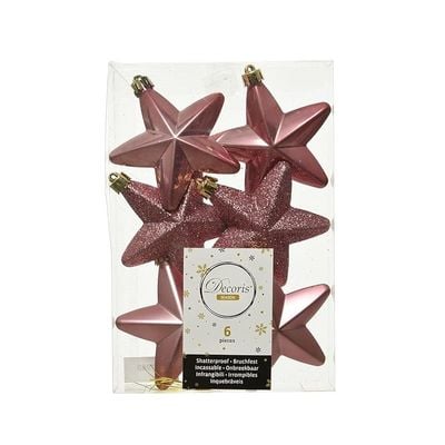 Christmas Tree Decorations Stars Plastic 7 Cm X 6 Pieces Glitter - Velvet Pink