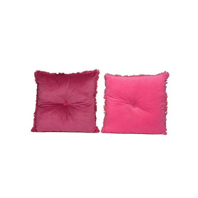 Kaemingk Pink Velvet Cushion With Fringes