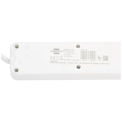 Brennenstuhl Ecolor 3-Way Extension Lead With 3 M Cable And On/Off Switch, 90 Angle Of Sockets - White/Black