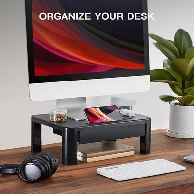 Loryergo Height Adjustable Monitor Stand With Drawer - Black