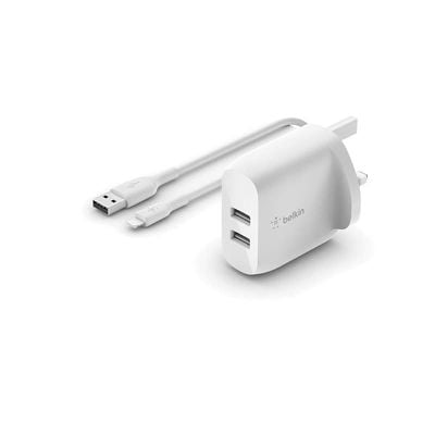 Belkin Boost Charge Dual Usb-A Wall Charger 24W + Usb-A To Lightning Cable