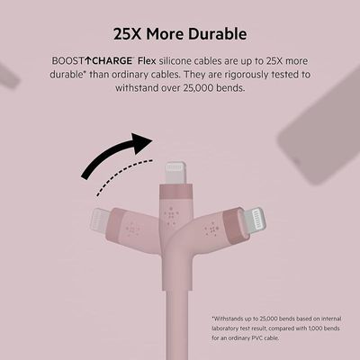 Belkin Boostcharge Flex Silicone Usb Type C To Lightning Cable Mfi Certified 20W Fast Charging - Pink