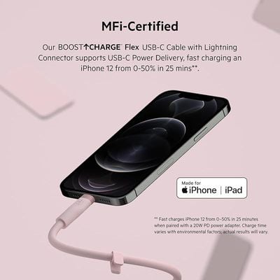 Belkin Boostcharge Flex Silicone Usb Type C To Lightning Cable Mfi Certified 20W Fast Charging - Pink