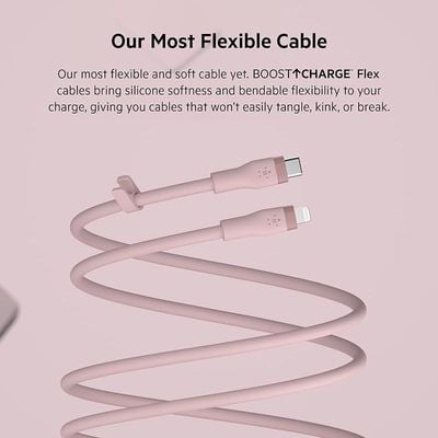 Belkin Boostcharge Flex Silicone Usb Type C To Lightning Cable Mfi Certified 20W Fast Charging - Pink