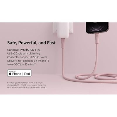 Belkin Boostcharge Flex Silicone Usb Type C To Lightning Cable Mfi Certified 20W Fast Charging - Pink