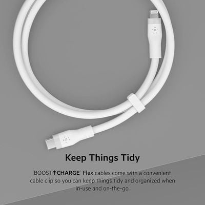 Belkin Boostcharge Flex Silicone Usb Type C To Lightning Cable Mfi Certified 20W Fast Charging - White