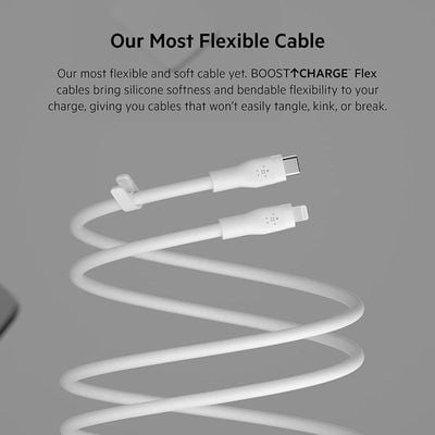 Belkin Boostcharge Flex Silicone Usb Type C To Lightning Cable Mfi Certified 20W Fast Charging - White