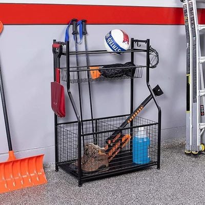 Homesmiths Garage Storage With Baskets And Hooks  - Black