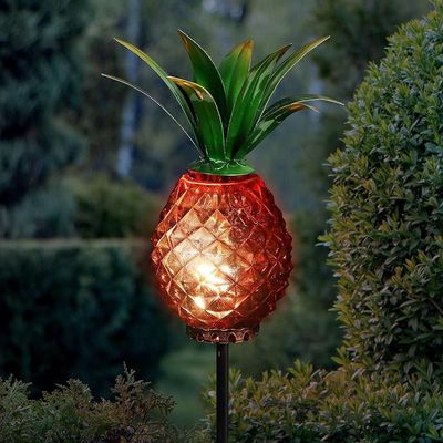 Exhart Solar And Pineapple Garden Stake - Glass, Metal, Red