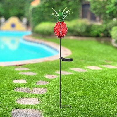 Exhart Solar And Pineapple Garden Stake - Glass, Metal, Red