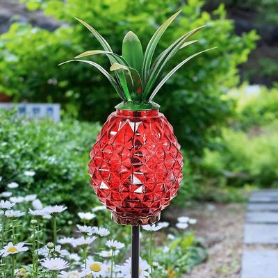 Exhart Solar And Pineapple Garden Stake - Glass, Metal, Red