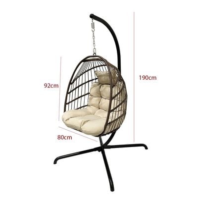 Modern Hanging Swing Chair With Stand Contemporary Plush Cushion Eco-Friendly Indoor Outdoor Furniture Brown