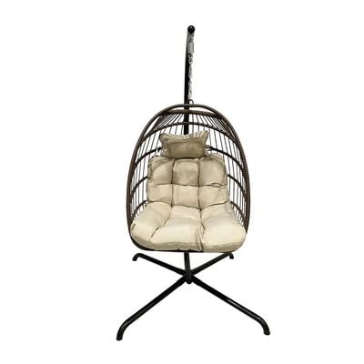 Modern Hanging Swing Chair With Stand Contemporary Plush Cushion Eco-Friendly Indoor Outdoor Furniture Brown