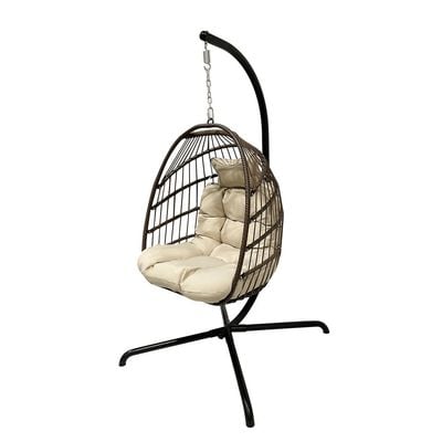 Modern Hanging Swing Chair With Stand Contemporary Plush Cushion Eco-Friendly Indoor Outdoor Furniture Brown