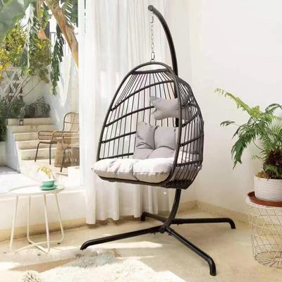 Modern Hanging Swing Chair With Stand Contemporary Plush Cushion Eco-Friendly Indoor Outdoor Furniture Brown