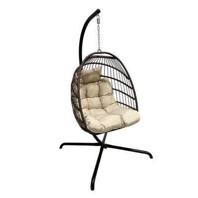 Modern Hanging Swing Chair With Stand Contemporary Plush Cushion Eco-Friendly Indoor Outdoor Furniture Brown