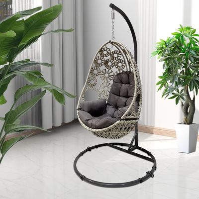 Modern Hanging Swing Chair With Stand Contemporary Plush Cushion Eco-Friendly Indoor Outdoor Furniture Grey