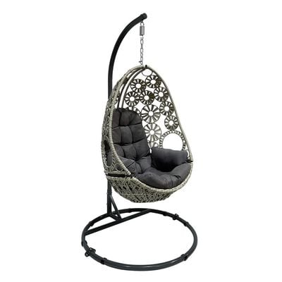 Modern Hanging Swing Chair With Stand Contemporary Plush Cushion Eco-Friendly Indoor Outdoor Furniture Grey