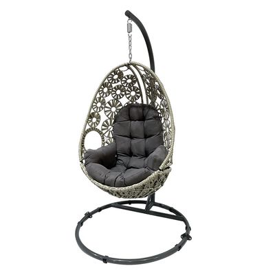 Modern Hanging Swing Chair With Stand Contemporary Plush Cushion Eco-Friendly Indoor Outdoor Furniture Grey