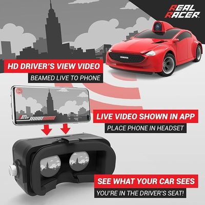 Kobotix Real Racer - 1/28 App Remote Control Car With HD First Person View Video Feed, Controller And Headset - Red