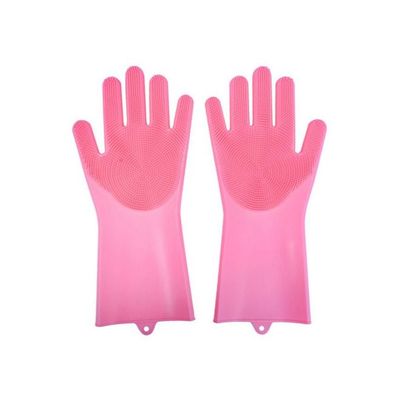 Silicone Dish Washing Gloves Rose Red 16x14x12centimeter