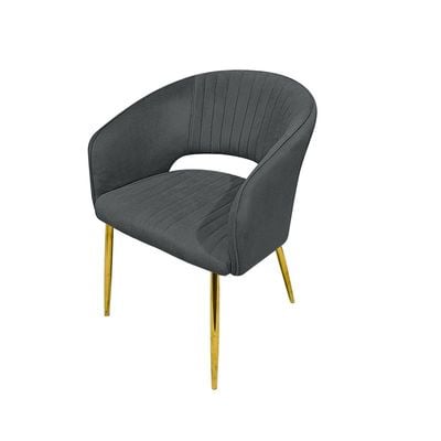 Modern Velvet Dining Chairs Upholstered Chairs with Hollow Back Golden Legs Accent Armrest Kitchen Living Room Furniture