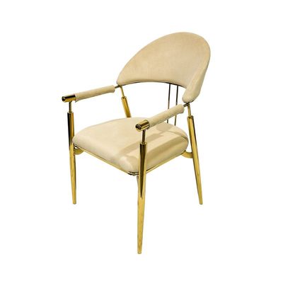 Contemporary Metal Dining Chairs Armrest Golden Metal Legs Kitchen Living Event Furniture