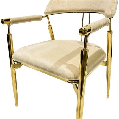 Contemporary Metal Dining Chairs Armrest Golden Metal Legs Kitchen Living Event Furniture