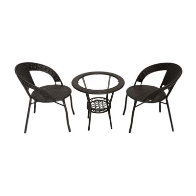 Patio Rattan 1+2 Rattan for Dinning Table Set with Wicker Glass Top Modern Coffee Table Waterproof Set Chairs Outdoor & Indoor area| Dining Room| Kitchen| Coffee shop| Home Garden | Color BLACK