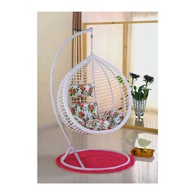 Outdoor Wicker Hammock with Cushion Patio Wicker Rattan Weaving Garden Rattan Hanging Swing Chair (White)