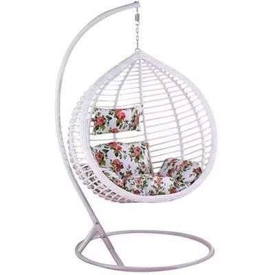 Outdoor Wicker Hammock with Cushion Patio Wicker Rattan Weaving Garden Rattan Hanging Swing Chair (White)