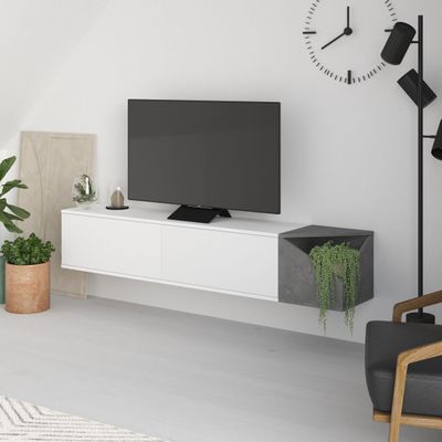 Aulos TV Stand Up To 65 Inches With Storage - White/Retro Grey - 2 Years Warranty