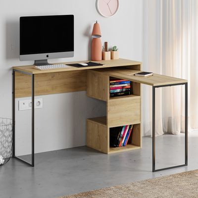 Mourah Badau Working Table With Storage - Oak - 2 Years Warranty