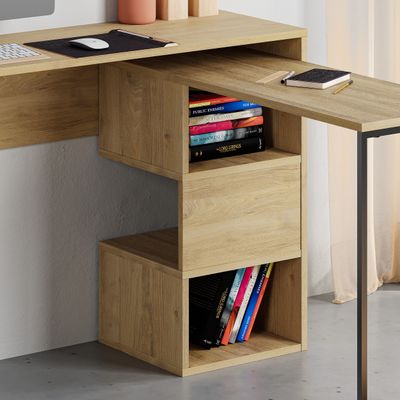 Mourah Badau Working Table With Storage - Oak - 2 Years Warranty