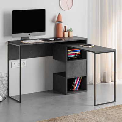 Mourah Badau Working Table With Storage - Retro Grey - 2 Years Warranty