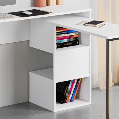 Mourah Badau Working Table With Storage - White - 2 Years Warranty