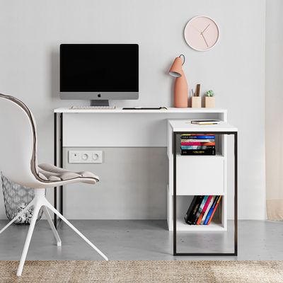 Mourah Badau Working Table With Storage - White - 2 Years Warranty