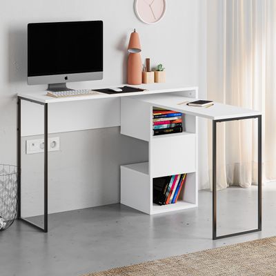 Mourah Badau Working Table With Storage - White - 2 Years Warranty