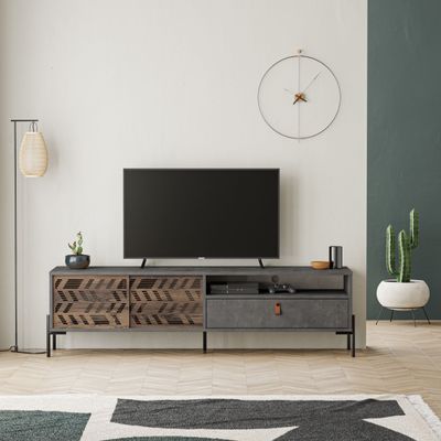 Dionysos TV Stand Up To 70 Inches With Storage - Retro Grey - 2 Years Warranty