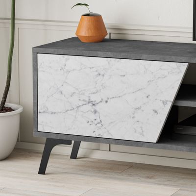 Mourah Fiona Tv Unit Up To 70 Inches With Storage - Retro Grey/White Marble - 2 Years Warranty