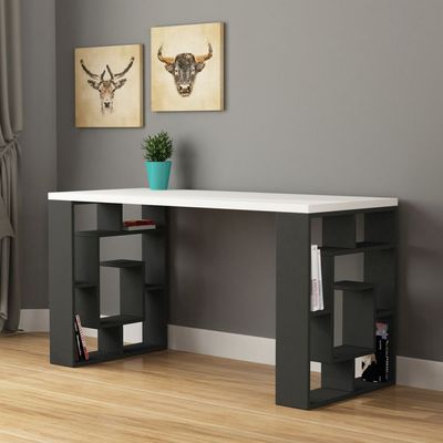 Labirent Working Table With Storage - White/Anthracite  - 2 Years Warranty